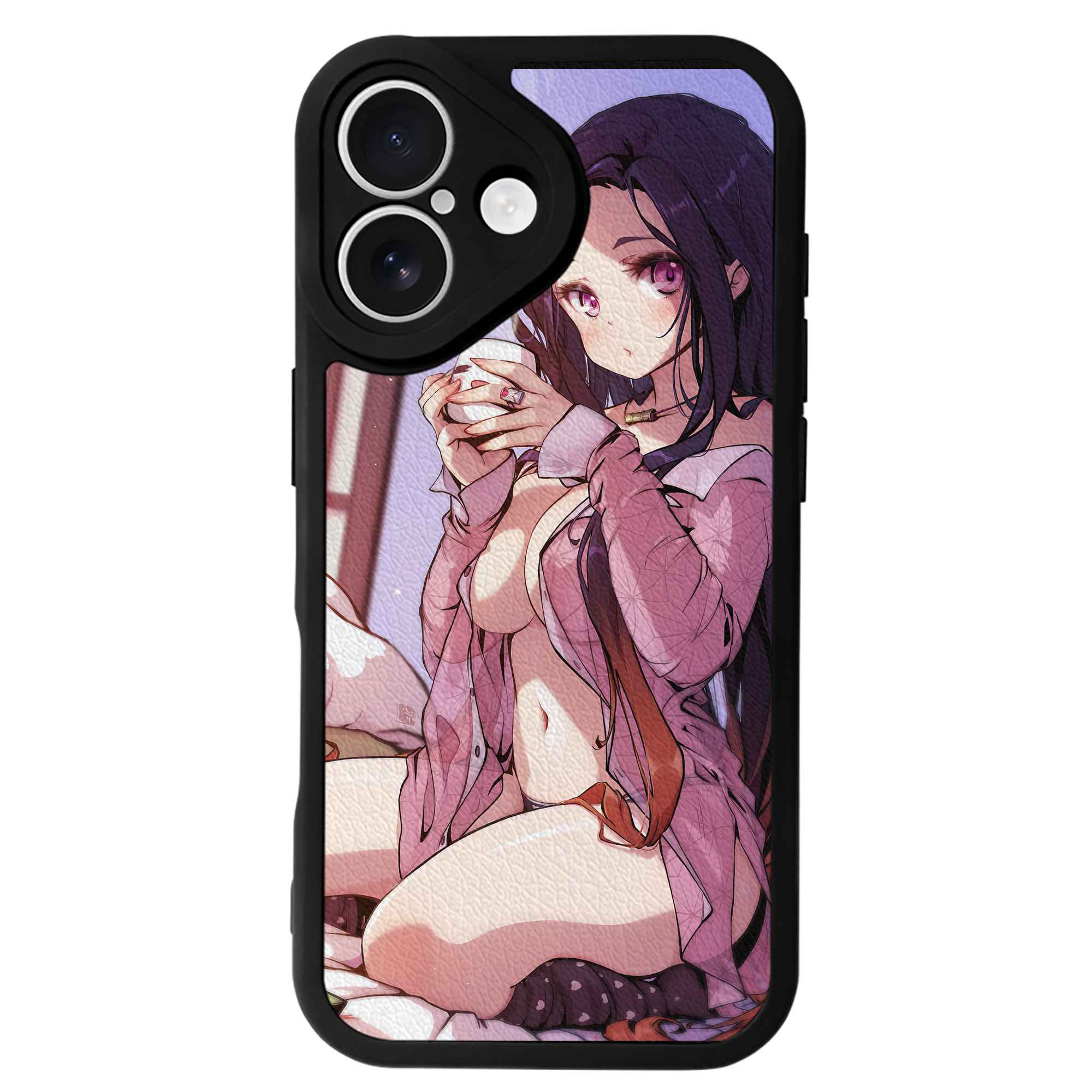 （画像用） 鬼滅の刃（きめつのやいば）竈門 禰󠄀豆子／かまど ねずこ Kamado Nezuko 【iPhone 16シリーズ対応】シリコンスマホケース（レザー調） 材質：シリコン